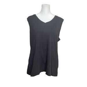 Norma Kamali Women's Tank Top Black XL Organic Cotton‎ V-Neck Capsule Minimalist
